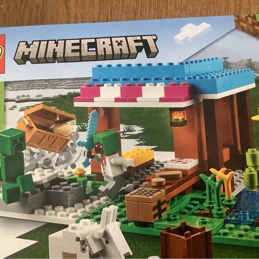 LEGO Minecraft Set with Green, Blue, and Brown Blocks